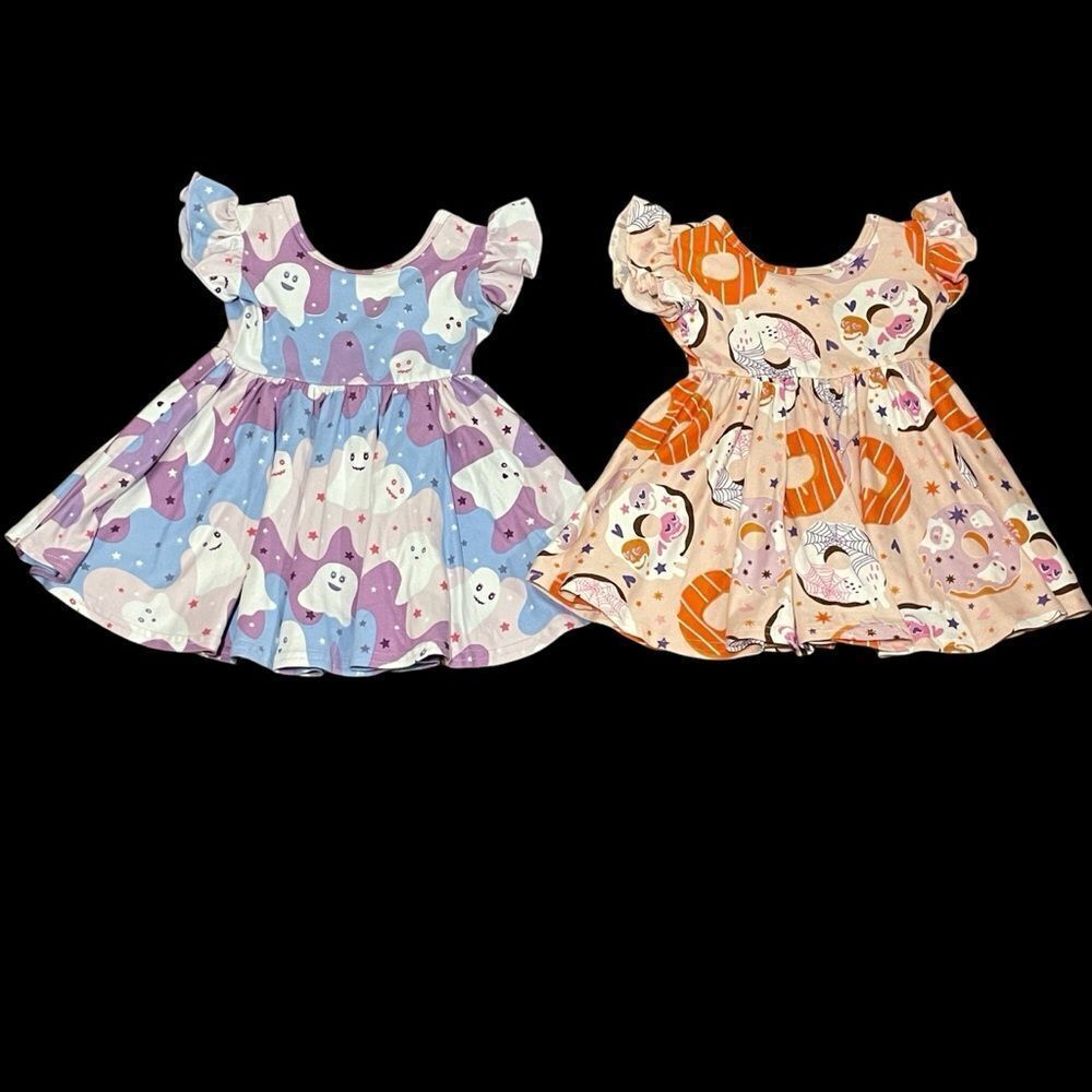 Dot Dot Smile 2 Twirl Flutter Sleeve Dresses Ghosts Donuts Blue Orange 6-12 mos